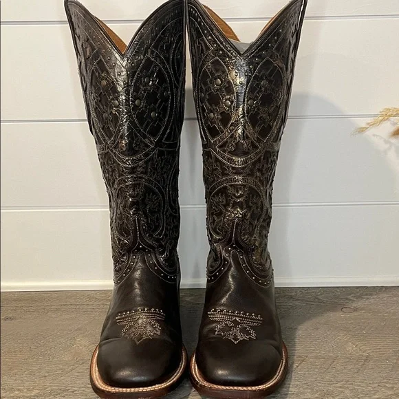 Lucchese Snowflake Brown and Gold Cowboy Boots with Intricate Detailing Size 10 - Picture 9 of 16